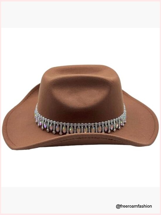 Western Cowgirl Sequin Rhinestone Hat - Adjustable Wide Brim main image 4